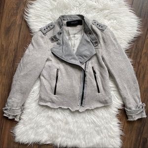 Zara Distressed Moto-style Terry Jacket